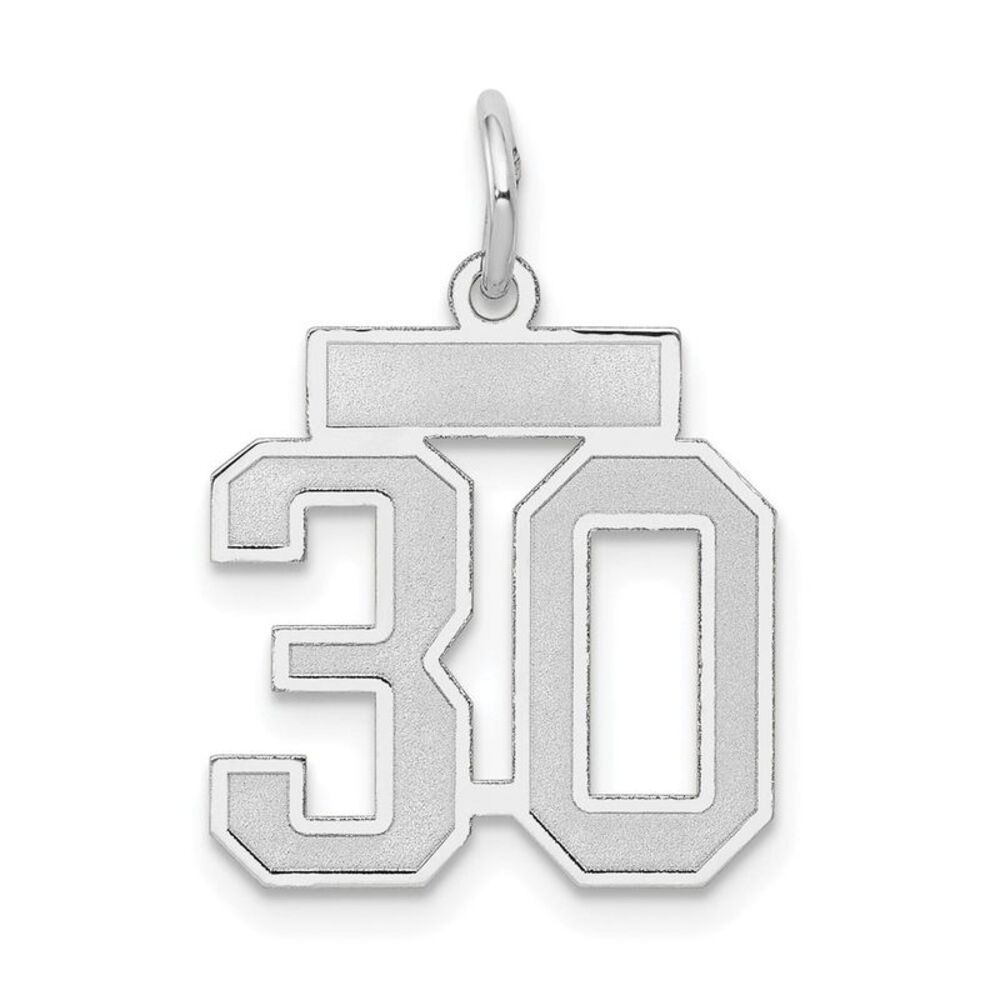 14k White Gold, Jersey Collection, Small Number 30 Pendant